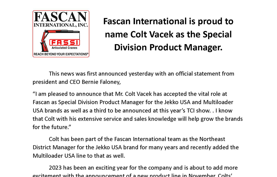 Colt Vacek named Special Division Product Manager